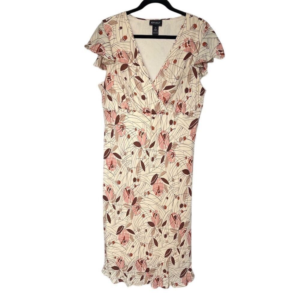 Lane Bryant M Floral  Plus Size Silk Midi Dress Ruffle Fairy Y2K Etherial 18